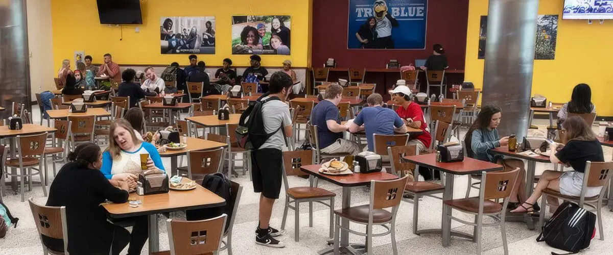 Students sitting in dining room of The Galley